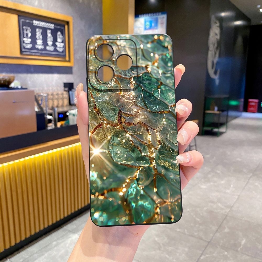 For Realme C61 C63 C65 C67 C53 C51 Note 50 60 C21 C33 C30 C35 C11 2021 C12 C15 C21Y C25Y Realme 12 13 Green Jade Print Full Protective Case Anti Drop Cover