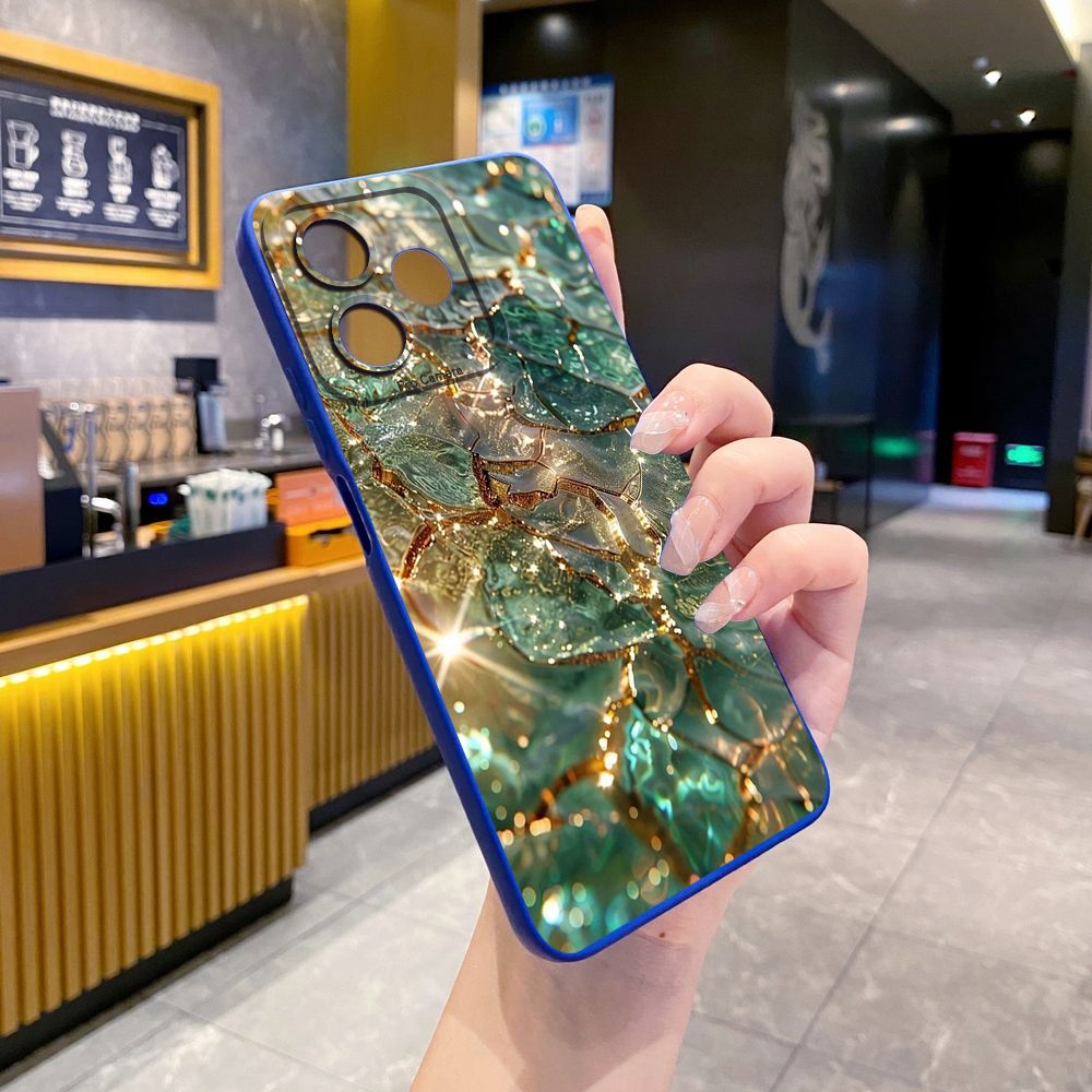 For Realme C61 C63 C65 C67 C53 C51 Note 50 60 C21 C33 C30 C35 C11 2021 C12 C15 C21Y C25Y Realme 12 13 Green Jade Print Full Protective Case Anti Drop Cover