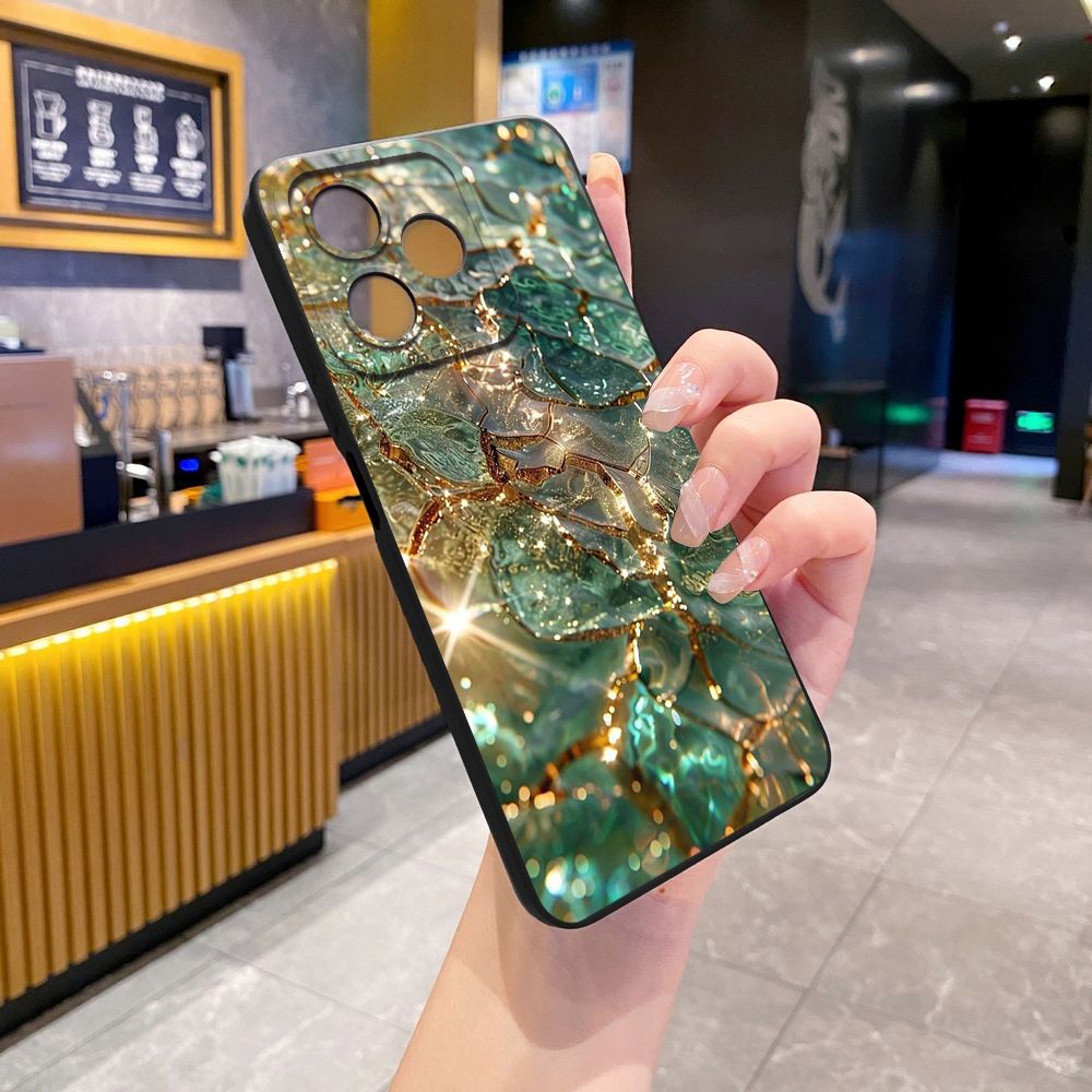 For Realme C61 C63 C65 C67 C53 C51 Note 50 60 C21 C33 C30 C35 C11 2021 C12 C15 C21Y C25Y Realme 12 13 Green Jade Print Full Protective Case Anti Drop Cover