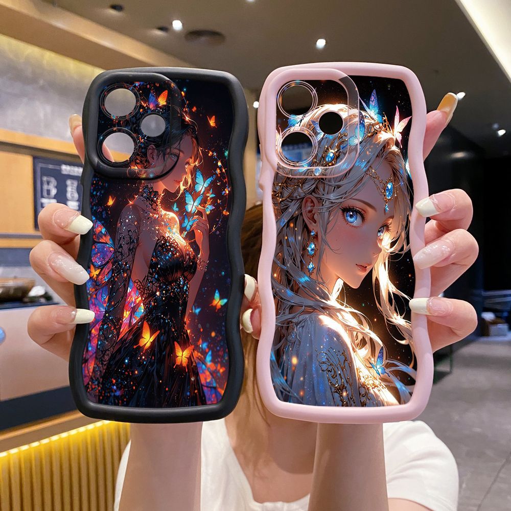 For Infinix Hot 40i 40 Pro Note 30 Play Smart 8 Pro 9 10 Play Lite Butterfly Girl Wave Frame Phone Case Anti Drop Cover