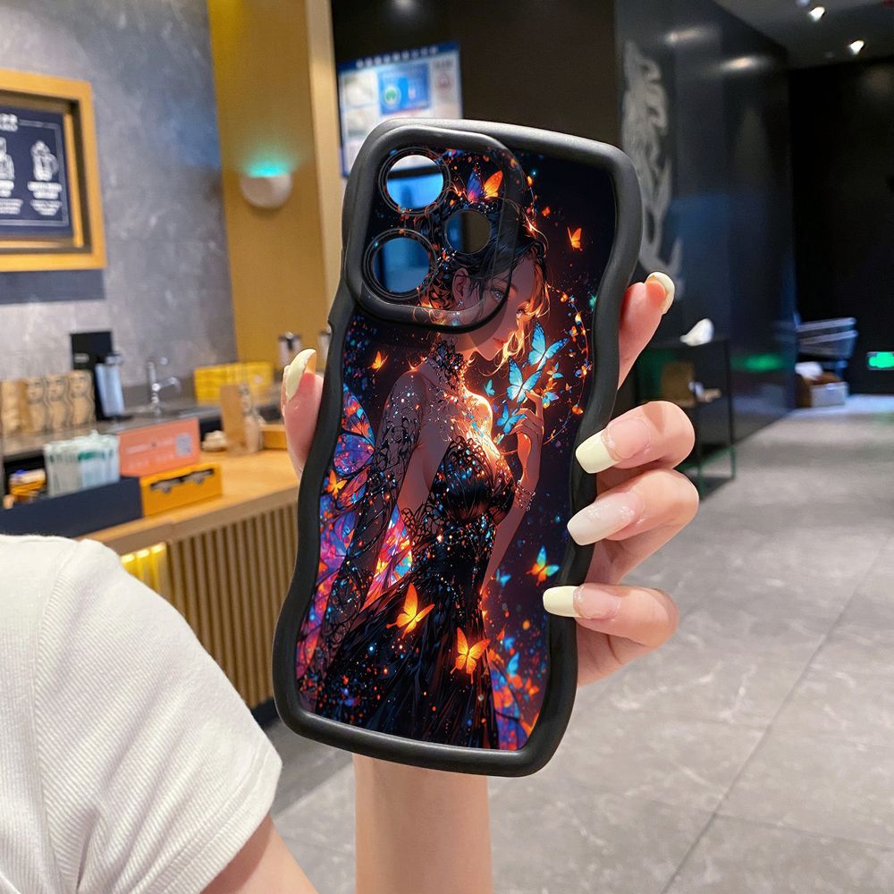 For Infinix Hot 40i 40 Pro Note 30 Play Smart 8 Pro 9 10 Play Lite Butterfly Girl Wave Frame Phone Case Anti Drop Cover