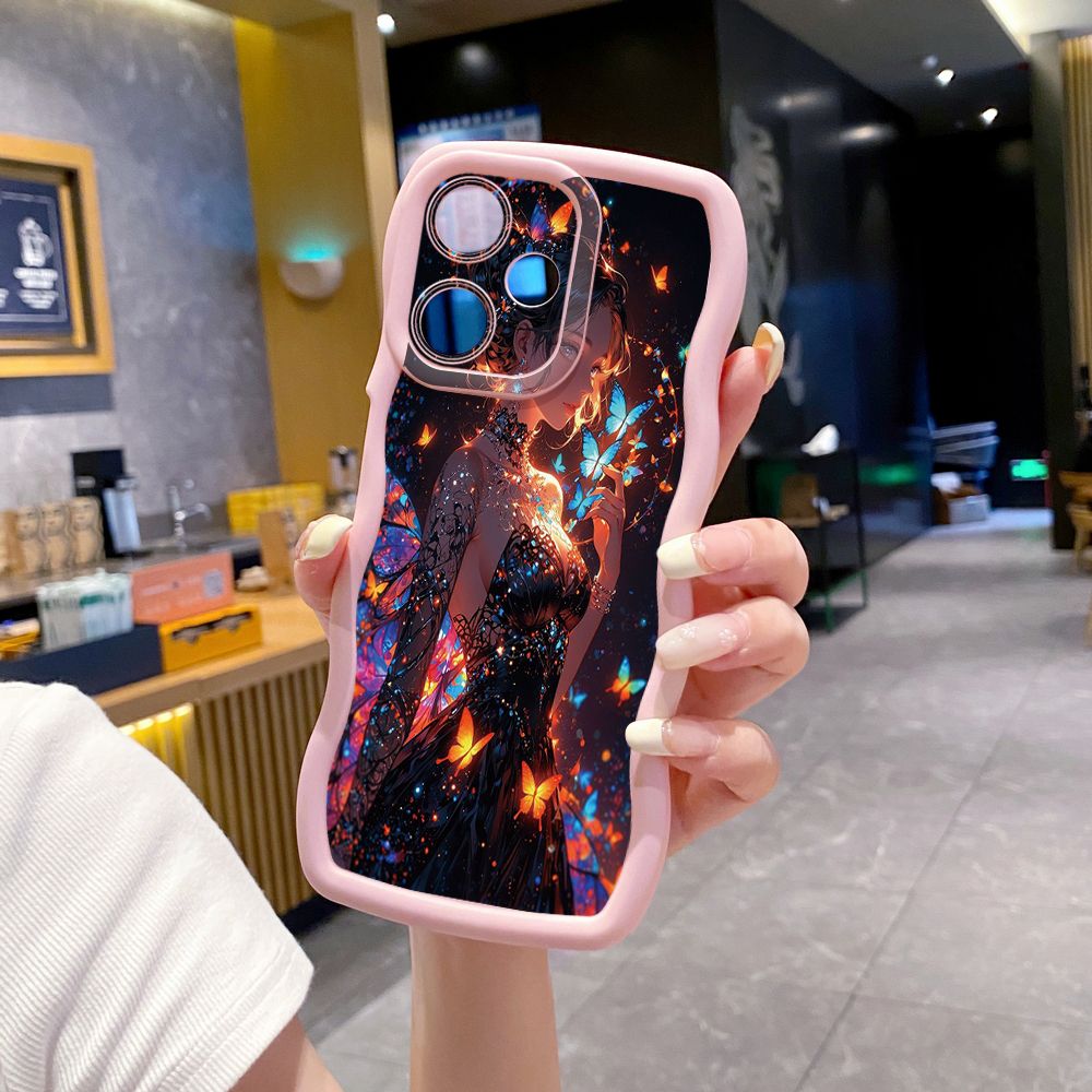 For Infinix Hot 40i 40 Pro Note 30 Play Smart 8 Pro 9 10 Play Lite Butterfly Girl Wave Frame Phone Case Anti Drop Cover