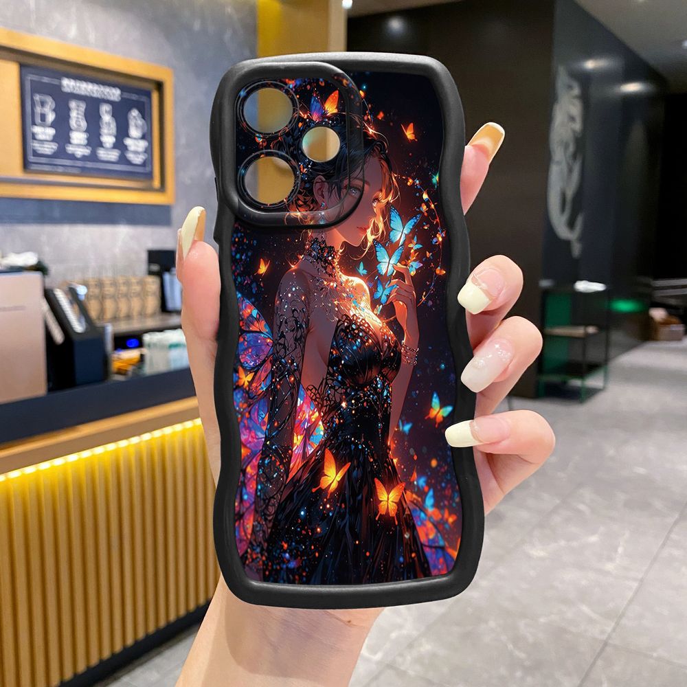 For Infinix Hot 40i 40 Pro Note 30 Play Smart 8 Pro 9 10 Play Lite Butterfly Girl Wave Frame Phone Case Anti Drop Cover