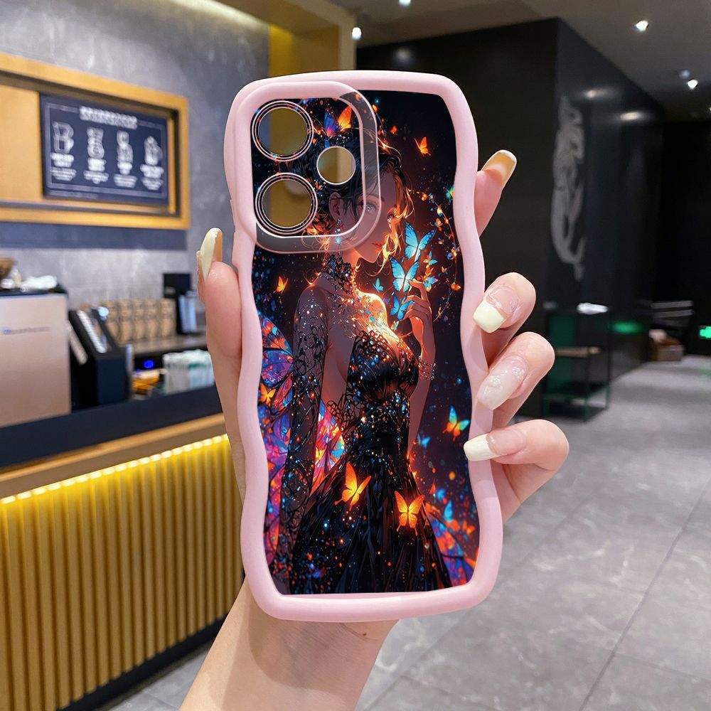 For Infinix Hot 40i 40 Pro Note 30 Play Smart 8 Pro 9 10 Play Lite Butterfly Girl Wave Frame Phone Case Anti Drop Cover