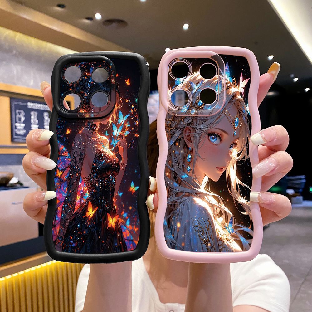 For ITEl A04 A60 A70 P40 S23 Plus Butterfly Girl Wave Frame Phone Case Anti Drop Cover