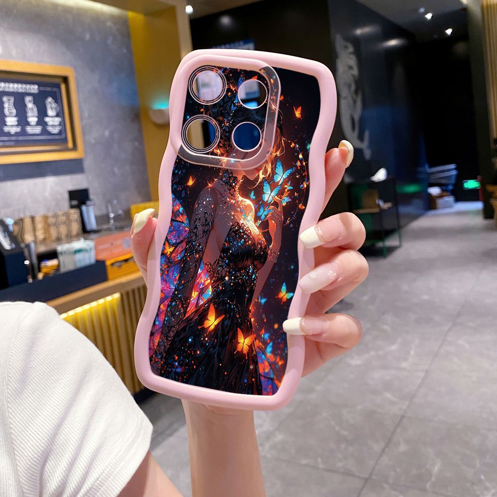 For ITEl A04 A60 A70 P40 S23 Plus Butterfly Girl Wave Frame Phone Case Anti Drop Cover