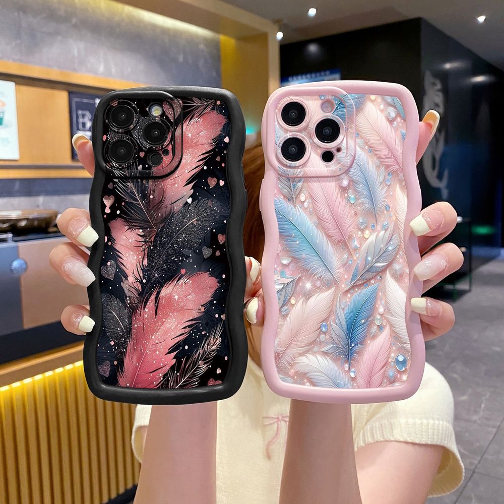 For iPhone 16 Pro Max 15 14 Plus 13 12 11 Pro Max Luxury Beauty Leaves Wave Frame Phone Case Anti Drop Cover