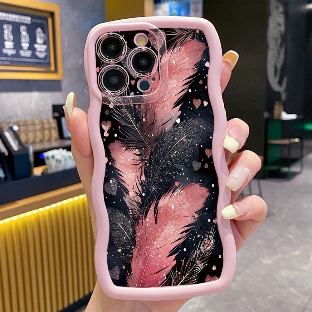 For iPhone 16 Pro Max 15 14 Plus 13 12 11 Pro Max Luxury Beauty Leaves Wave Frame Phone Case Anti Drop Cover