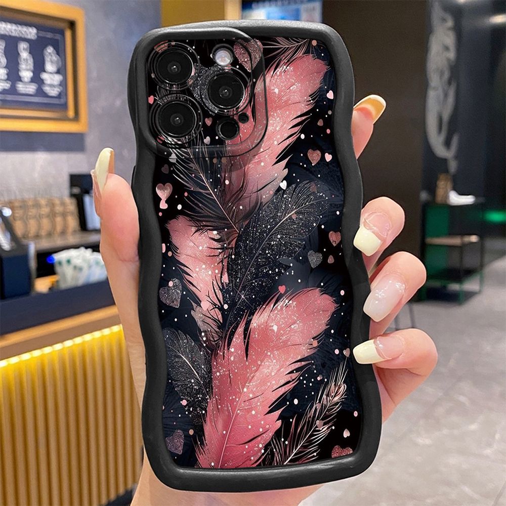 For iPhone 16 Pro Max 15 14 Plus 13 12 11 Pro Max Luxury Beauty Leaves Wave Frame Phone Case Anti Drop Cover