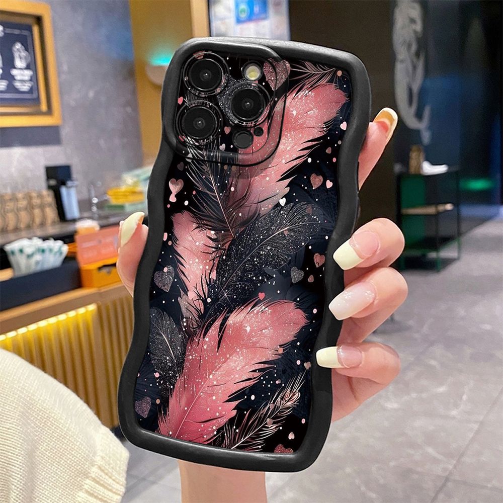 For iPhone 16 Pro Max 15 14 Plus 13 12 11 Pro Max Luxury Beauty Leaves Wave Frame Phone Case Anti Drop Cover