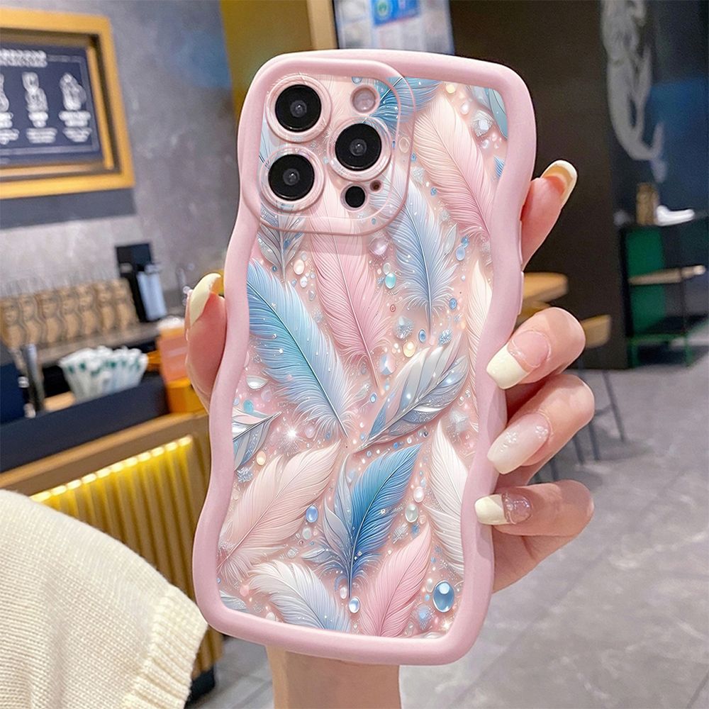 For iPhone 16 Pro Max 15 14 Plus 13 12 11 Pro Max Luxury Beauty Leaves Wave Frame Phone Case Anti Drop Cover