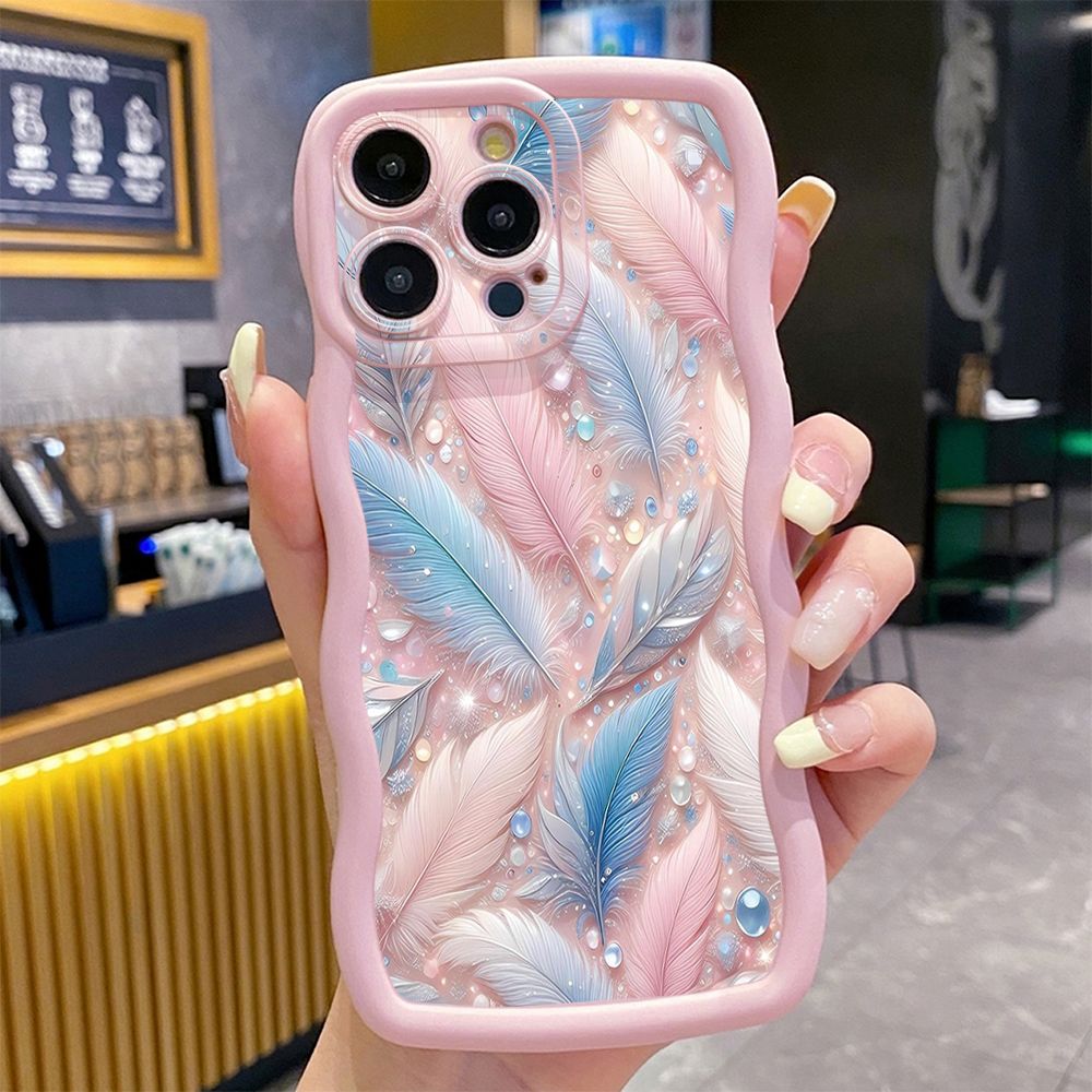 For iPhone 16 Pro Max 15 14 Plus 13 12 11 Pro Max Luxury Beauty Leaves Wave Frame Phone Case Anti Drop Cover
