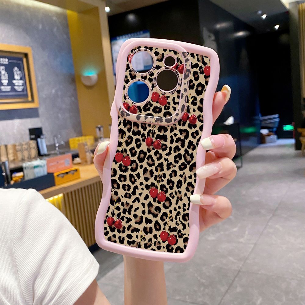 For Tecno Camon 19 Pro NEO 20 30 POP 6 GO 7 Spark GO 2023 8C 9 10 Pro 20C Leopard Lip Cherry Wave Frame Phone Case Anti Drop Cover