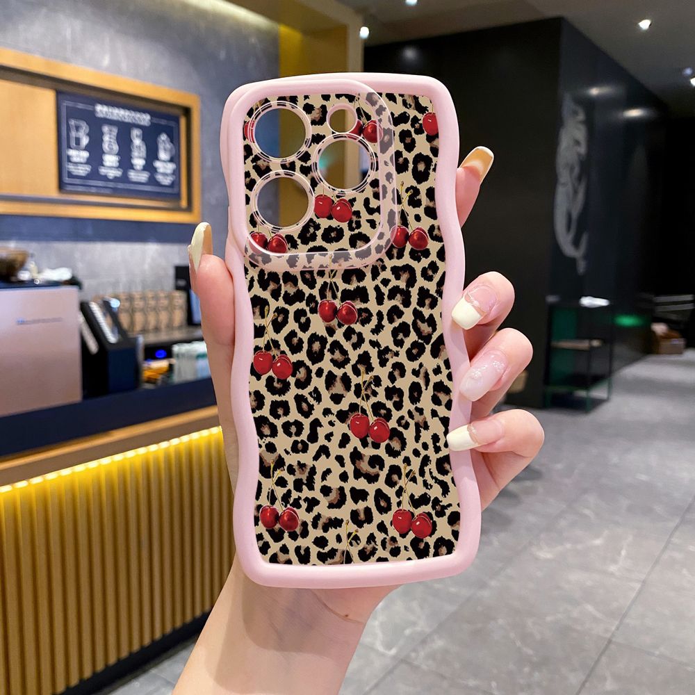 For Tecno Camon 19 Pro NEO 20 30 POP 6 GO 7 Spark GO 2023 8C 9 10 Pro 20C Leopard Lip Cherry Wave Frame Phone Case Anti Drop Cover