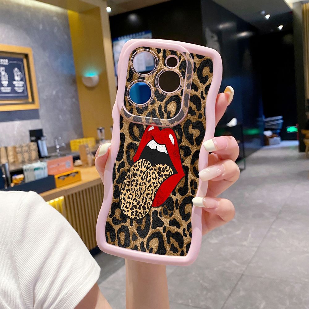 For Tecno Camon 19 Pro NEO 20 30 POP 6 GO 7 Spark GO 2023 8C 9 10 Pro 20C Leopard Lip Cherry Wave Frame Phone Case Anti Drop Cover