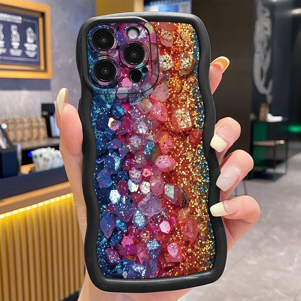 For iPhone 16 Pro Max 15 14 Plus 13 12 11 Pro Max Luxury Colorful Wave Frame Phone Case Anti Drop Cover