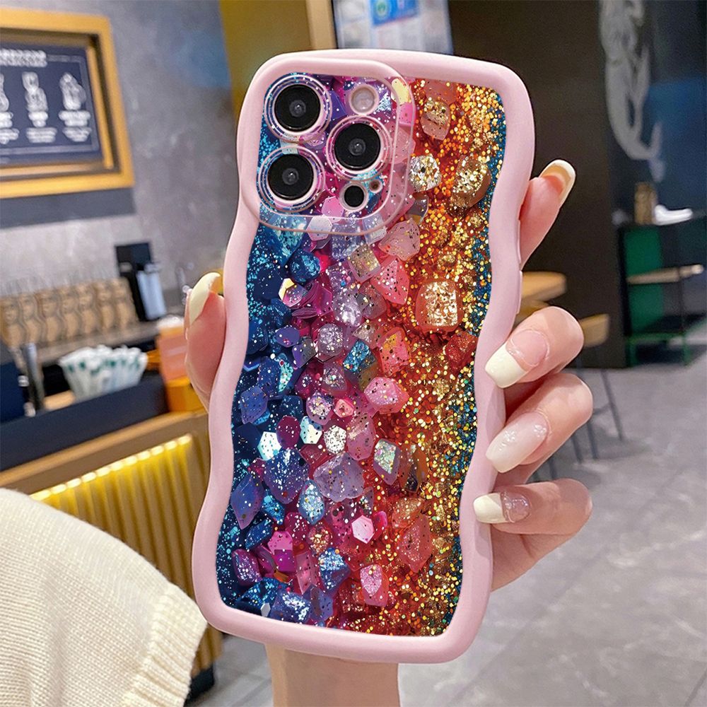 For iPhone 16 Pro Max 15 14 Plus 13 12 11 Pro Max Luxury Colorful Wave Frame Phone Case Anti Drop Cover