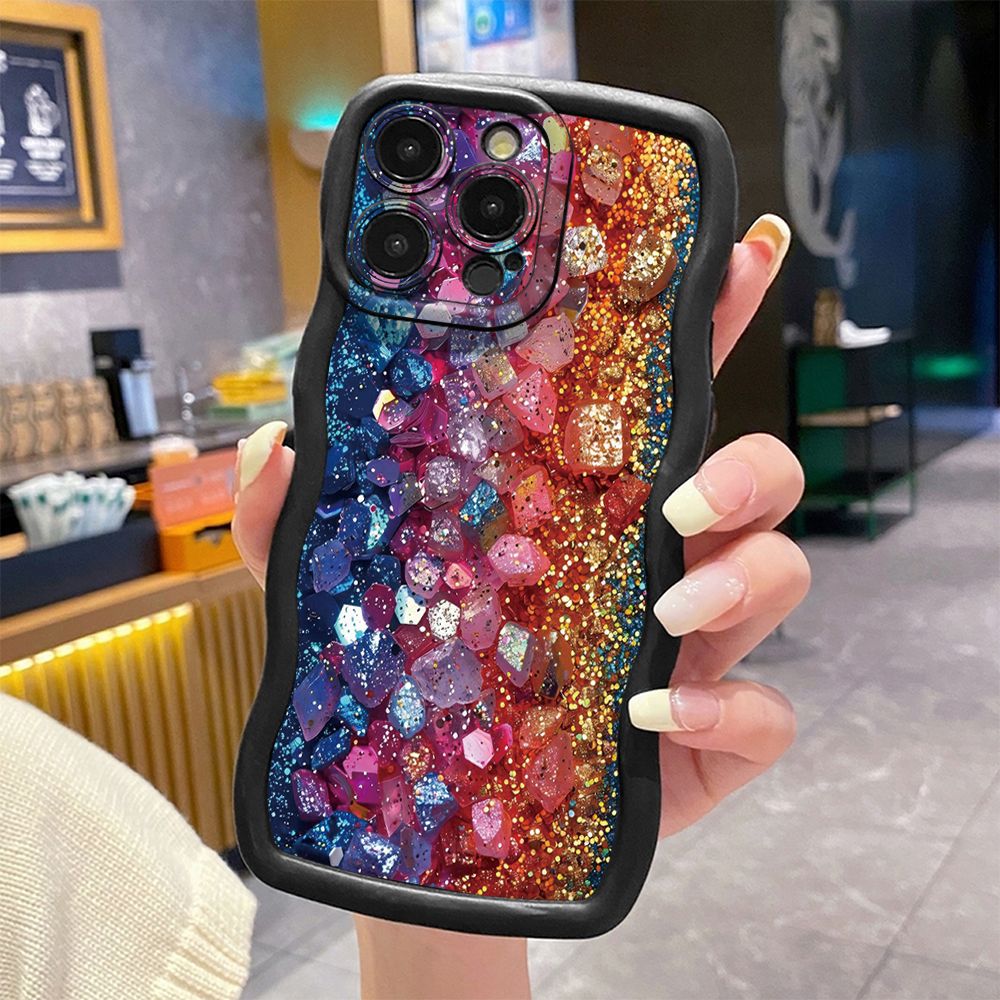 For iPhone 16 Pro Max 15 14 Plus 13 12 11 Pro Max Luxury Colorful Wave Frame Phone Case Anti Drop Cover