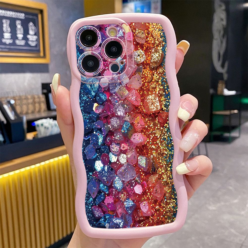 For iPhone 16 Pro Max 15 14 Plus 13 12 11 Pro Max Luxury Colorful Wave Frame Phone Case Anti Drop Cover