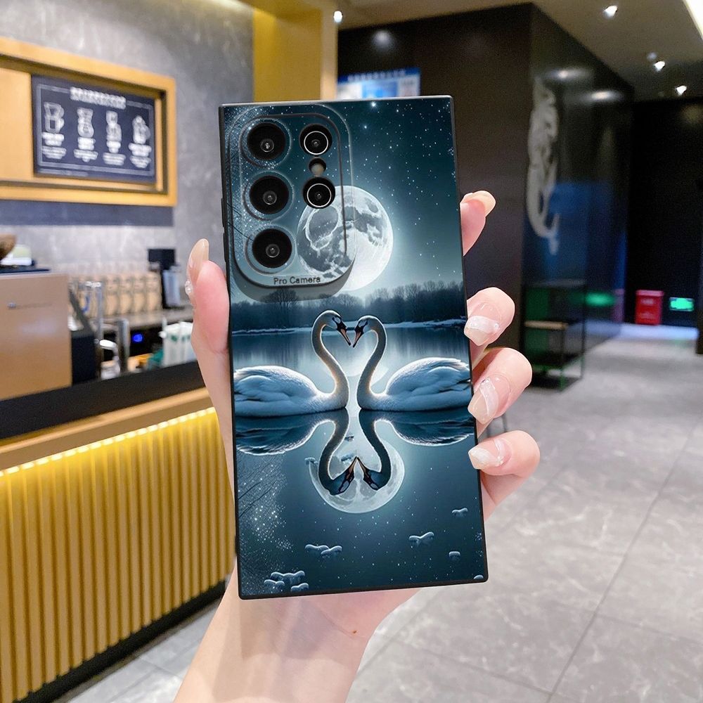 For Samsung Galaxy S24 S23 Ultra S22 Plus Note 20 S21 FE S20 Couple Swan Full Protective Case Anti Drop Cover