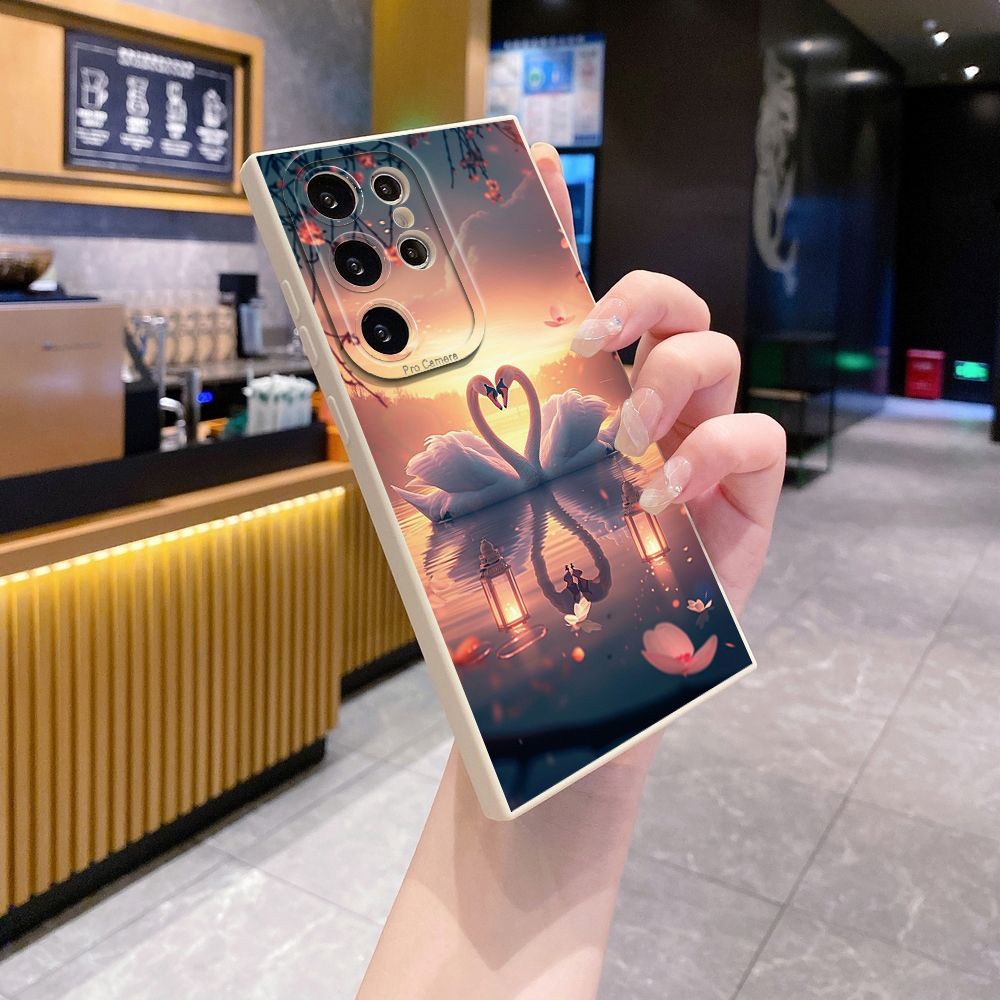 For Samsung Galaxy S24 S23 Ultra S22 Plus Note 20 S21 FE S20 Couple Swan Full Protective Case Anti Drop Cover