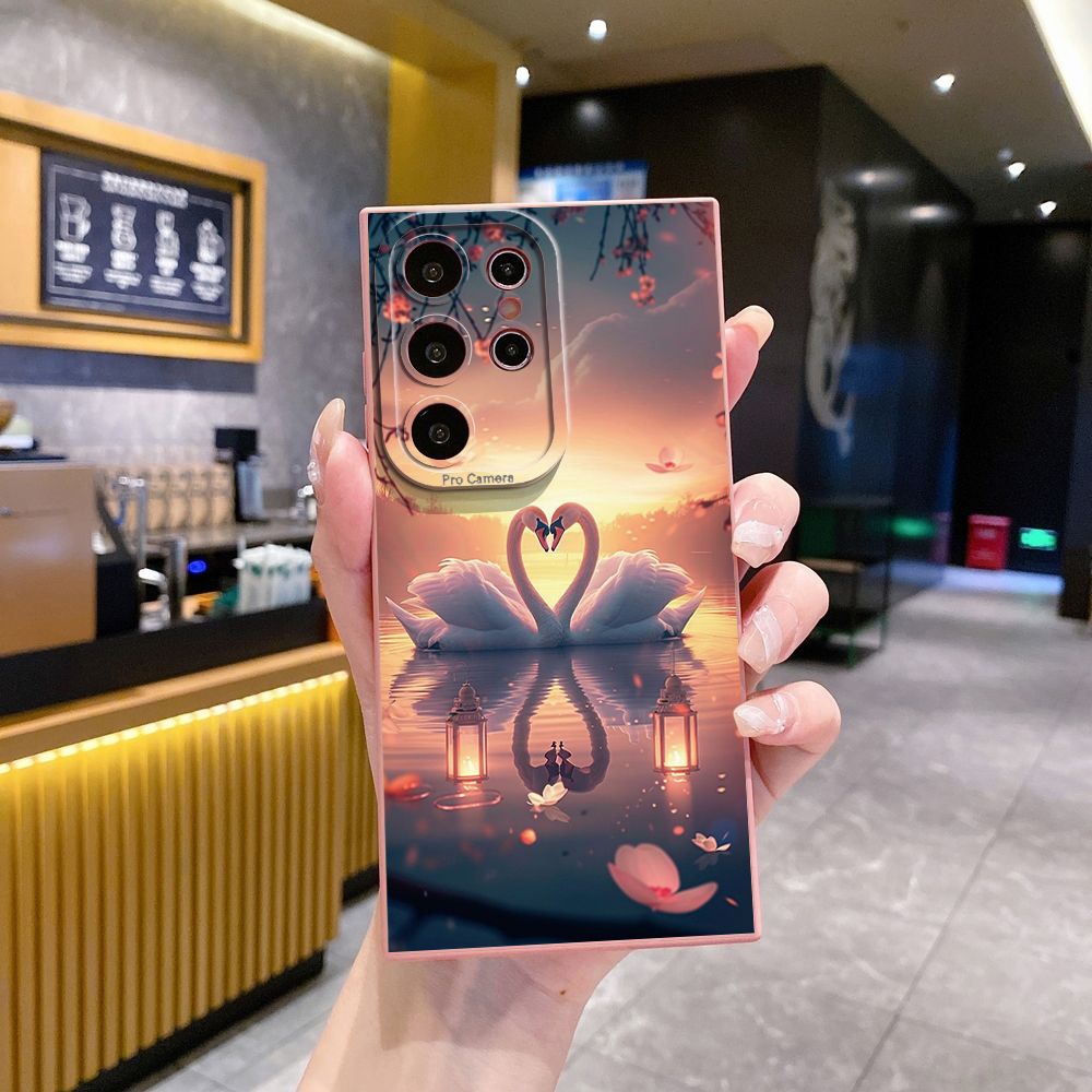 For Samsung Galaxy S24 S23 Ultra S22 Plus Note 20 S21 FE S20 Couple Swan Full Protective Case Anti Drop Cover