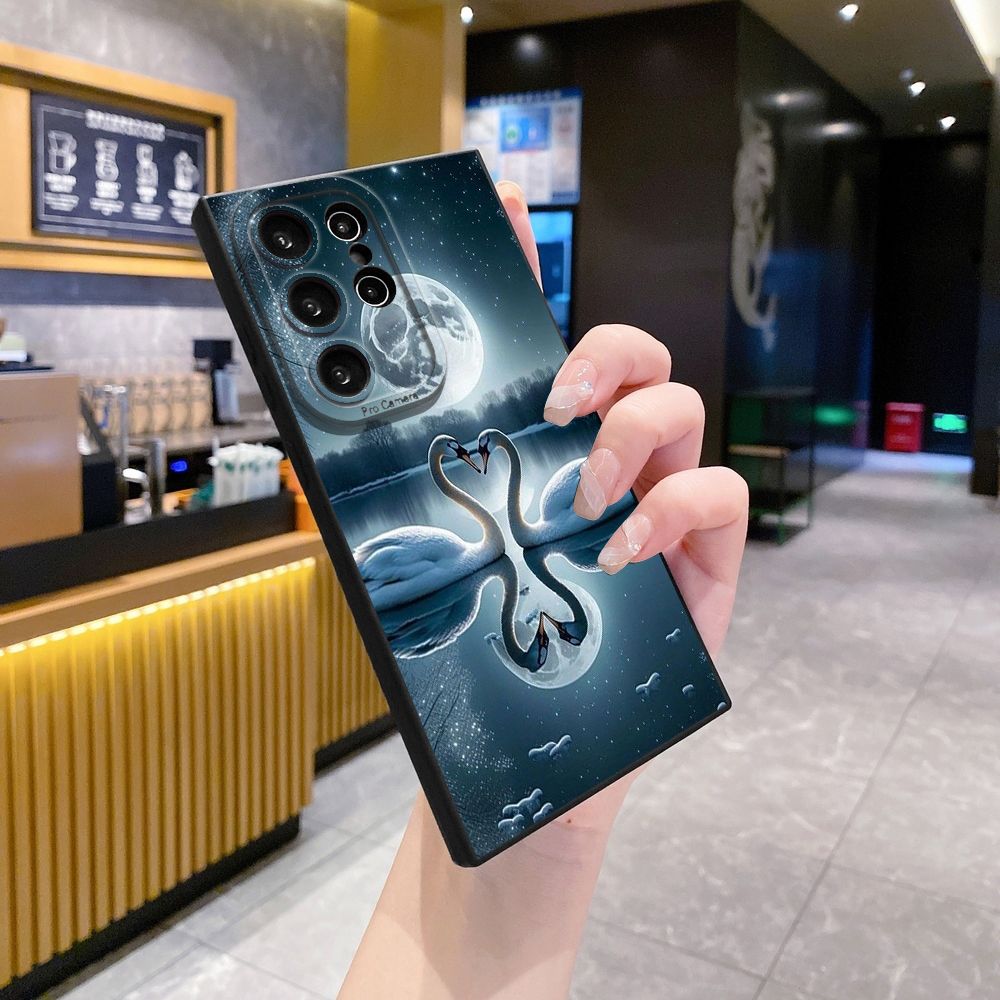 For Samsung Galaxy S24 S23 Ultra S22 Plus Note 20 S21 FE S20 Couple Swan Full Protective Case Anti Drop Cover