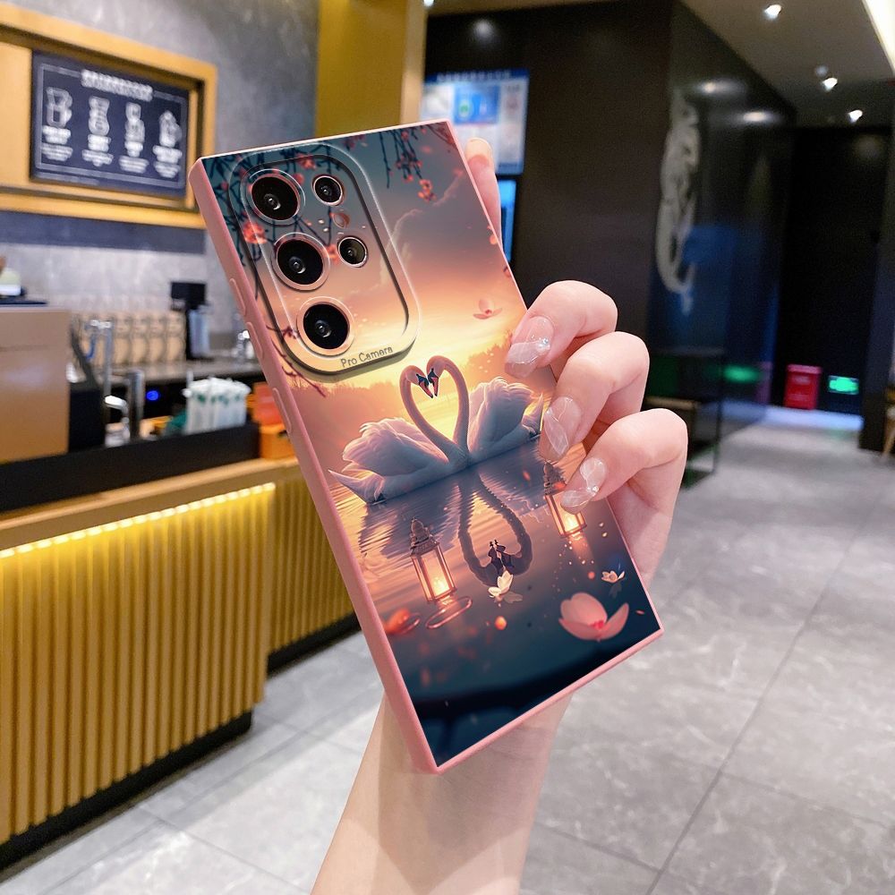 For Samsung Galaxy S24 S23 Ultra S22 Plus Note 20 S21 FE S20 Couple Swan Full Protective Case Anti Drop Cover