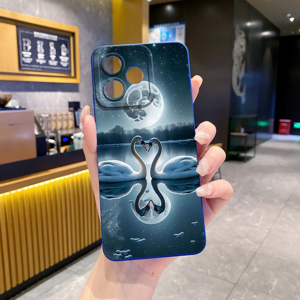 For Realme C61 C63 C65 C67 C53 C51 Note 50 60 C21 C33 C30 C35 C11 2021 C12 C15 C21Y C25Y Realme 12 13 Couple Swan Full Protective Case Anti Drop Cover