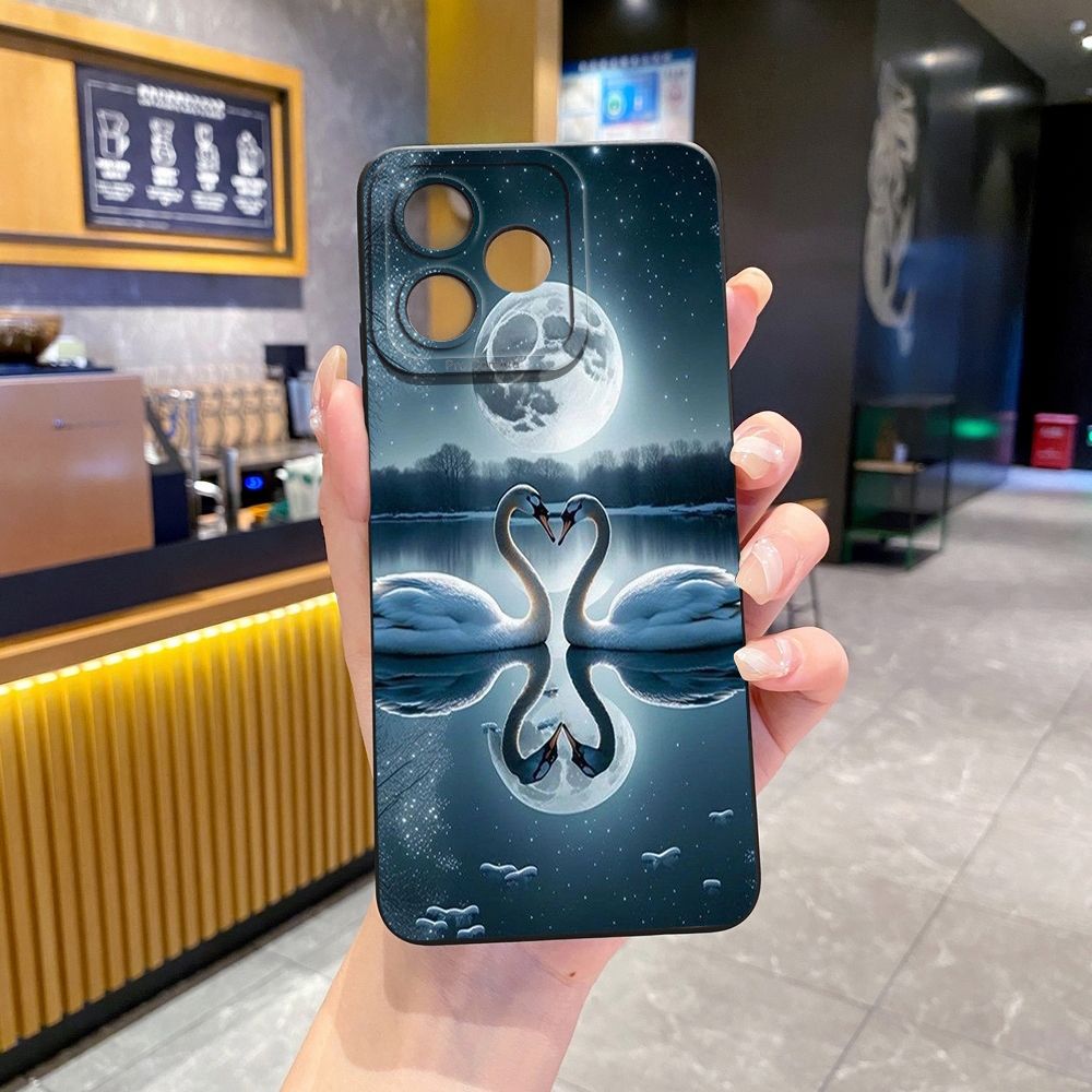 For Realme C61 C63 C65 C67 C53 C51 Note 50 60 C21 C33 C30 C35 C11 2021 C12 C15 C21Y C25Y Realme 12 13 Couple Swan Full Protective Case Anti Drop Cover