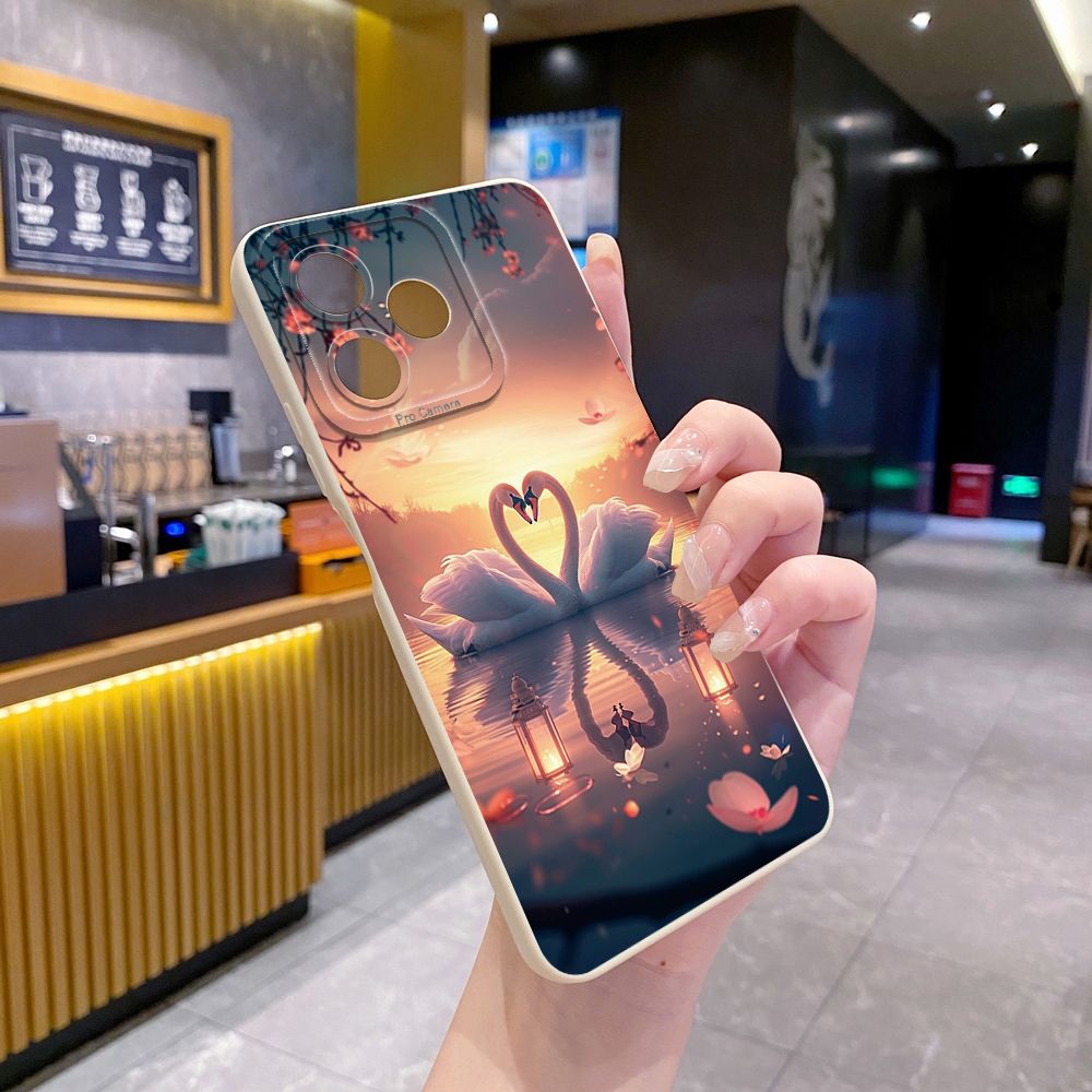 For Realme C61 C63 C65 C67 C53 C51 Note 50 60 C21 C33 C30 C35 C11 2021 C12 C15 C21Y C25Y Realme 12 13 Couple Swan Full Protective Case Anti Drop Cover