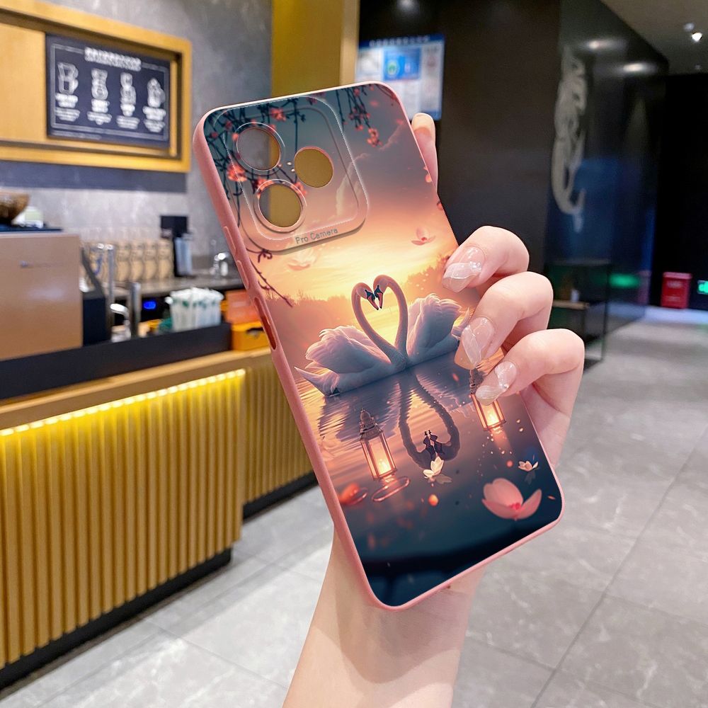 For Realme C61 C63 C65 C67 C53 C51 Note 50 60 C21 C33 C30 C35 C11 2021 C12 C15 C21Y C25Y Realme 12 13 Couple Swan Full Protective Case Anti Drop Cover