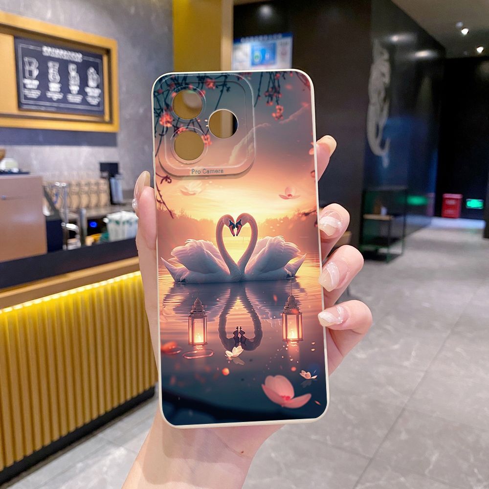 For Realme C61 C63 C65 C67 C53 C51 Note 50 60 C21 C33 C30 C35 C11 2021 C12 C15 C21Y C25Y Realme 12 13 Couple Swan Full Protective Case Anti Drop Cover