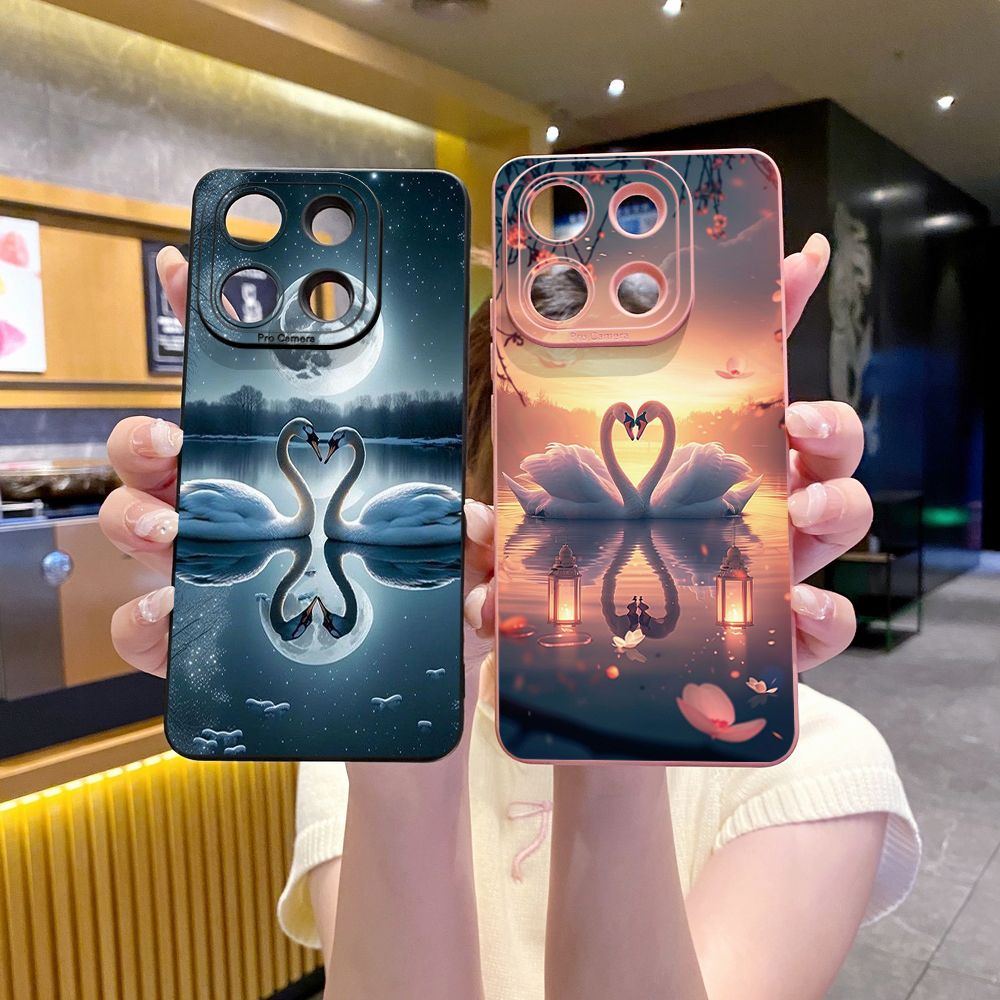 For Xiaomi Redmi Note 13 12 Pro 5G 12S 11S 13C A1 10 Pro 4G 10S Redmi 10C 9C Couple Swan Full Protective Case Anti Drop Cover