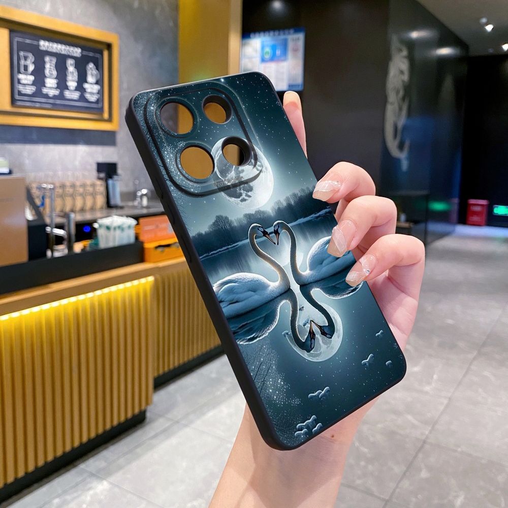For Xiaomi Redmi Note 13 12 Pro 5G 12S 11S 13C A1 10 Pro 4G 10S Redmi 10C 9C Couple Swan Full Protective Case Anti Drop Cover