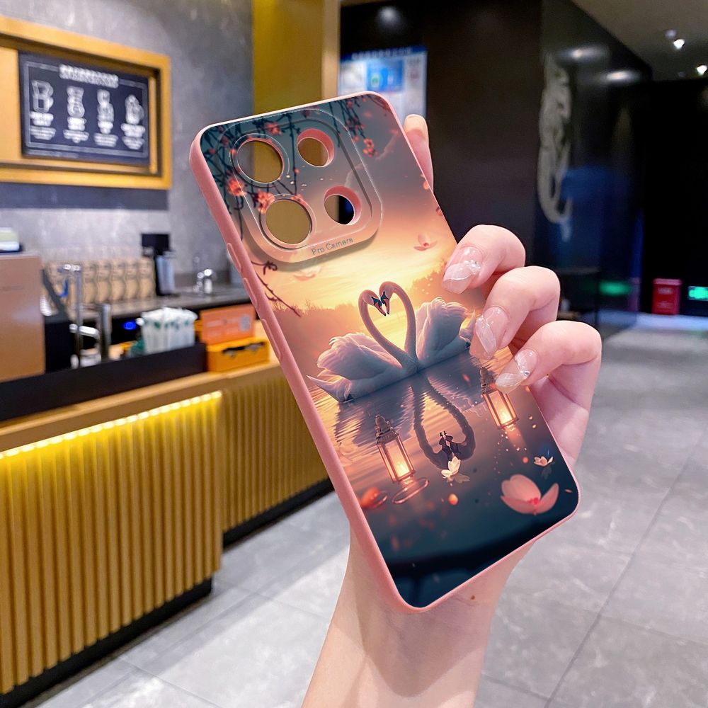 For Xiaomi Redmi Note 13 12 Pro 5G 12S 11S 13C A1 10 Pro 4G 10S Redmi 10C 9C Couple Swan Full Protective Case Anti Drop Cover