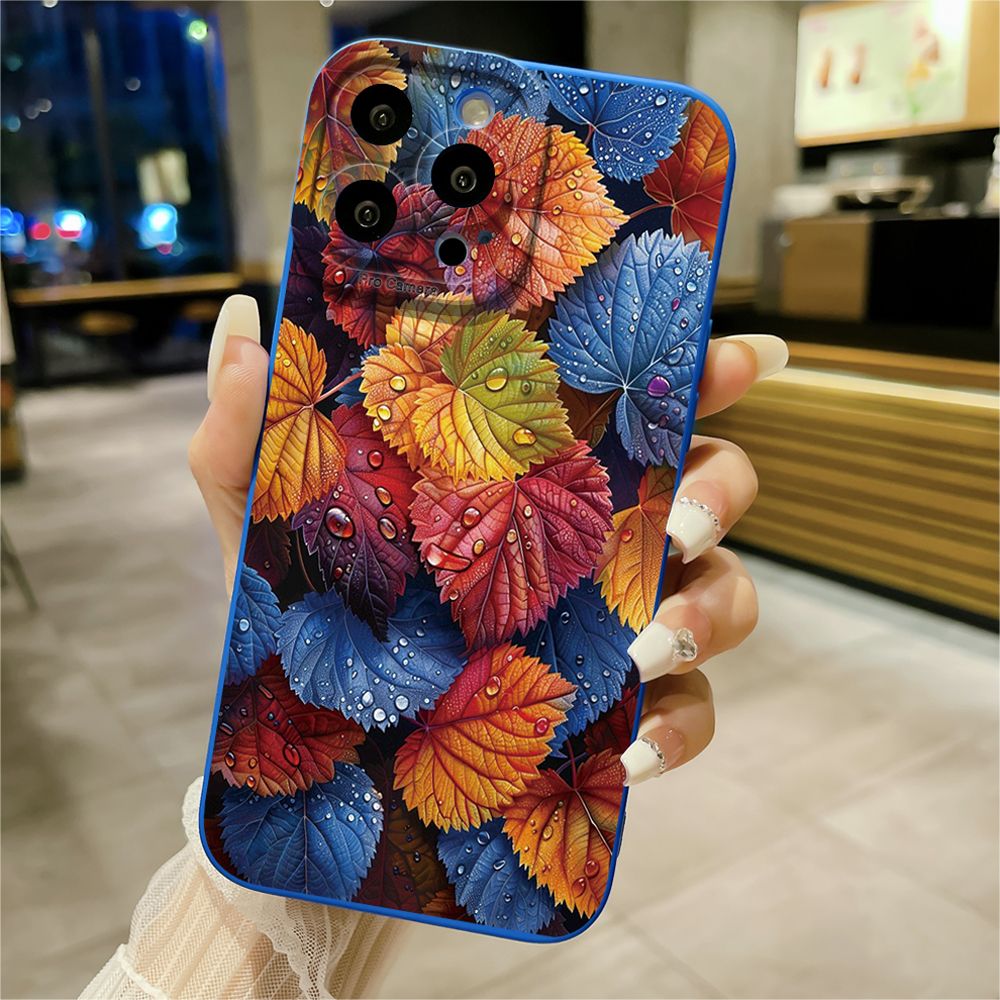For iPhone 16 Pro Max 14 Plus 13 Pro Max 12 11 XR 8 7 SE 2022 XS Max Luxury Leaves Full Protective Case Anti Drop Cover