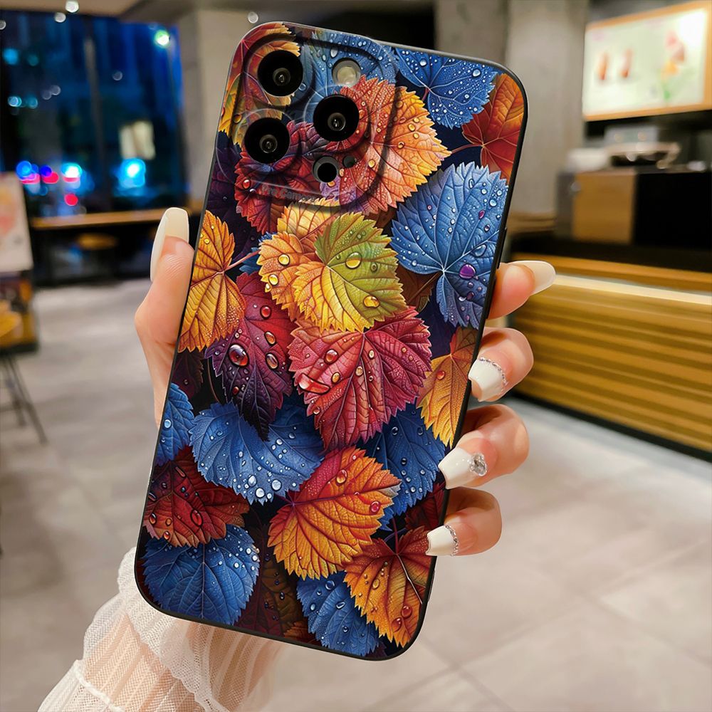 For iPhone 16 Pro Max 14 Plus 13 Pro Max 12 11 XR 8 7 SE 2022 XS Max Luxury Leaves Full Protective Case Anti Drop Cover