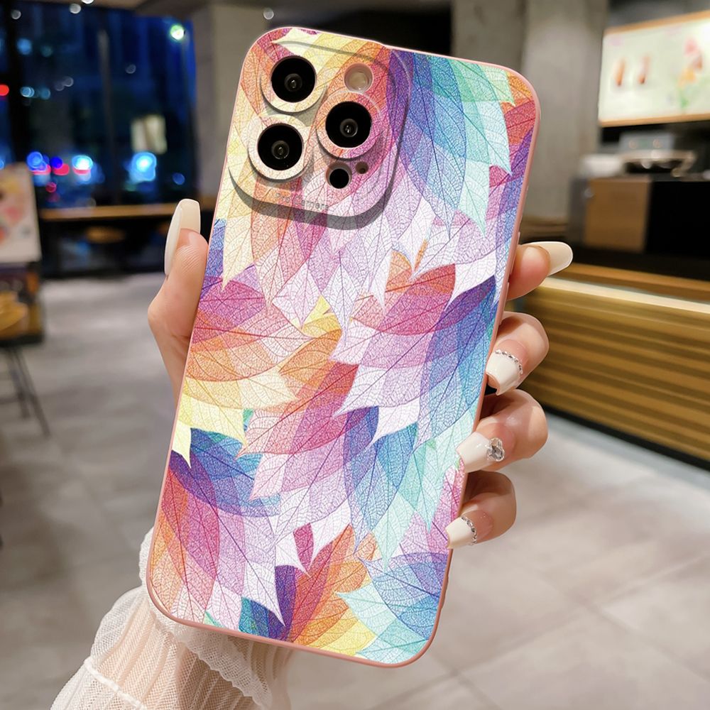 For iPhone 16 Pro Max 14 Plus 13 Pro Max 12 11 XR 8 7 SE 2022 XS Max Luxury Leaves Full Protective Case Anti Drop Cover