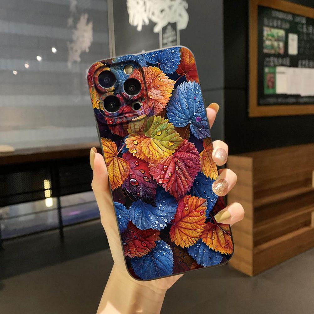 For iPhone 16 Pro Max 14 Plus 13 Pro Max 12 11 XR 8 7 SE 2022 XS Max Luxury Leaves Full Protective Case Anti Drop Cover