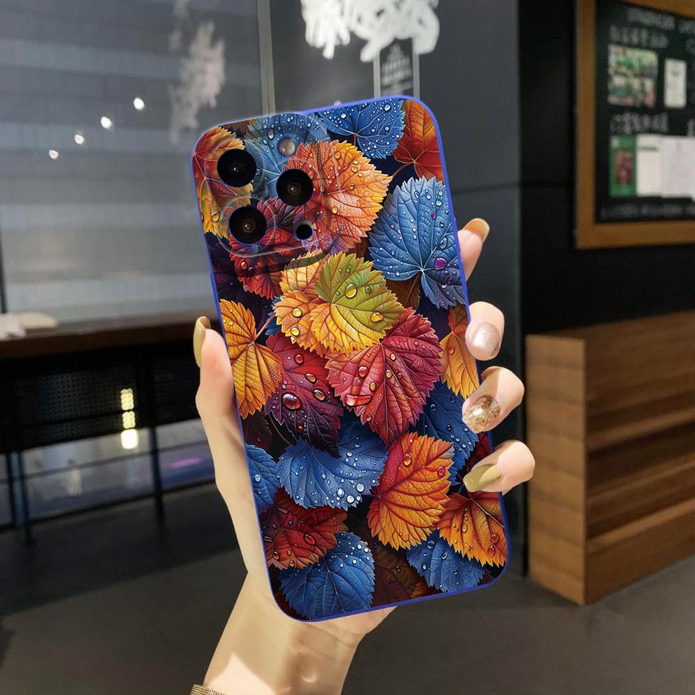 For iPhone 16 Pro Max 14 Plus 13 Pro Max 12 11 XR 8 7 SE 2022 XS Max Luxury Leaves Full Protective Case Anti Drop Cover