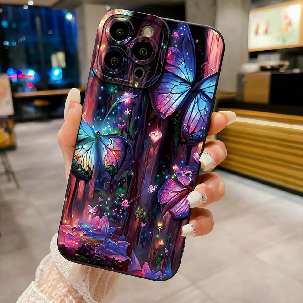 For iPhone 16 Pro Max 14 Plus 13 Pro Max 12 11 XR 8 7 SE 2022 XS Max Luxury Butterfly Full Protective Case Anti Drop Cover