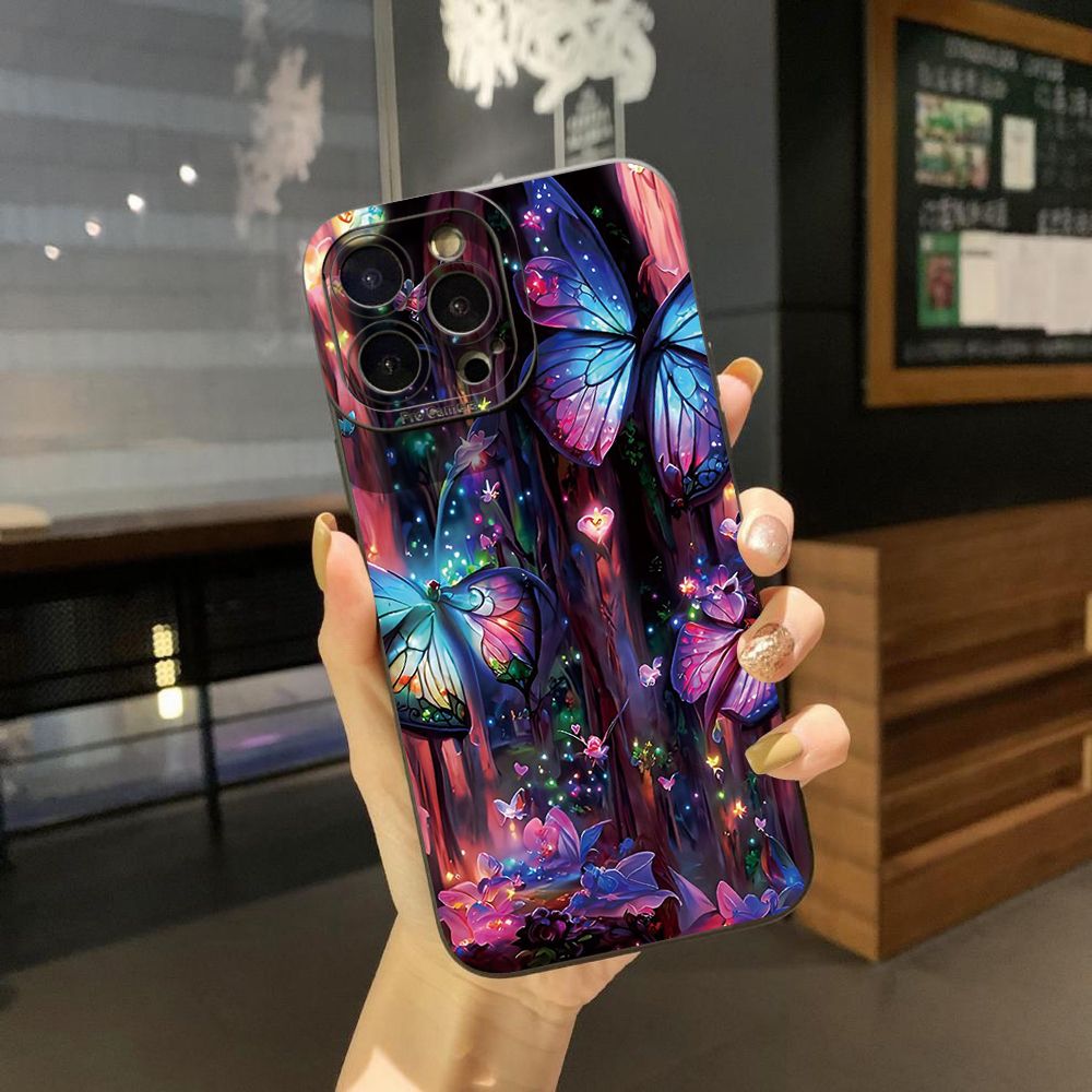 For iPhone 16 Pro Max 14 Plus 13 Pro Max 12 11 XR 8 7 SE 2022 XS Max Luxury Butterfly Full Protective Case Anti Drop Cover