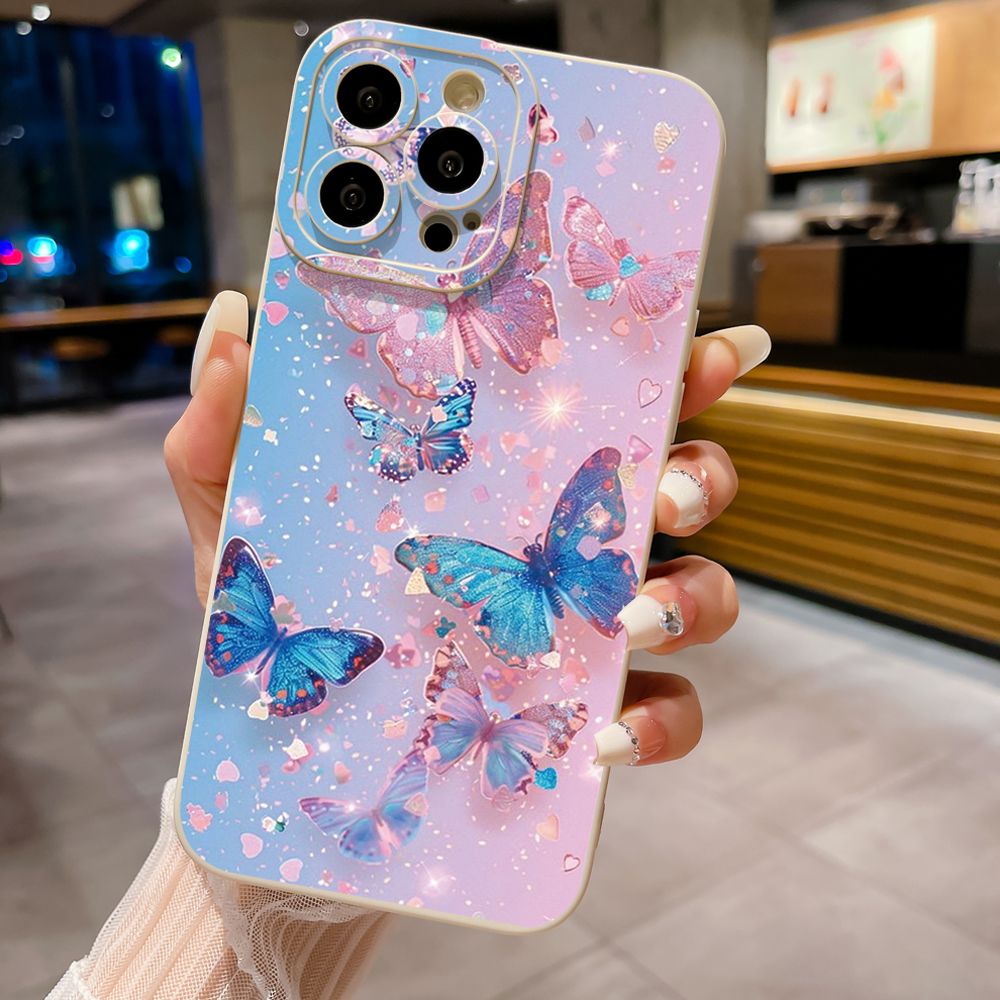 For iPhone 16 Pro Max 14 Plus 13 Pro Max 12 11 XR 8 7 SE 2022 XS Max Luxury Butterfly Full Protective Case Anti Drop Cover