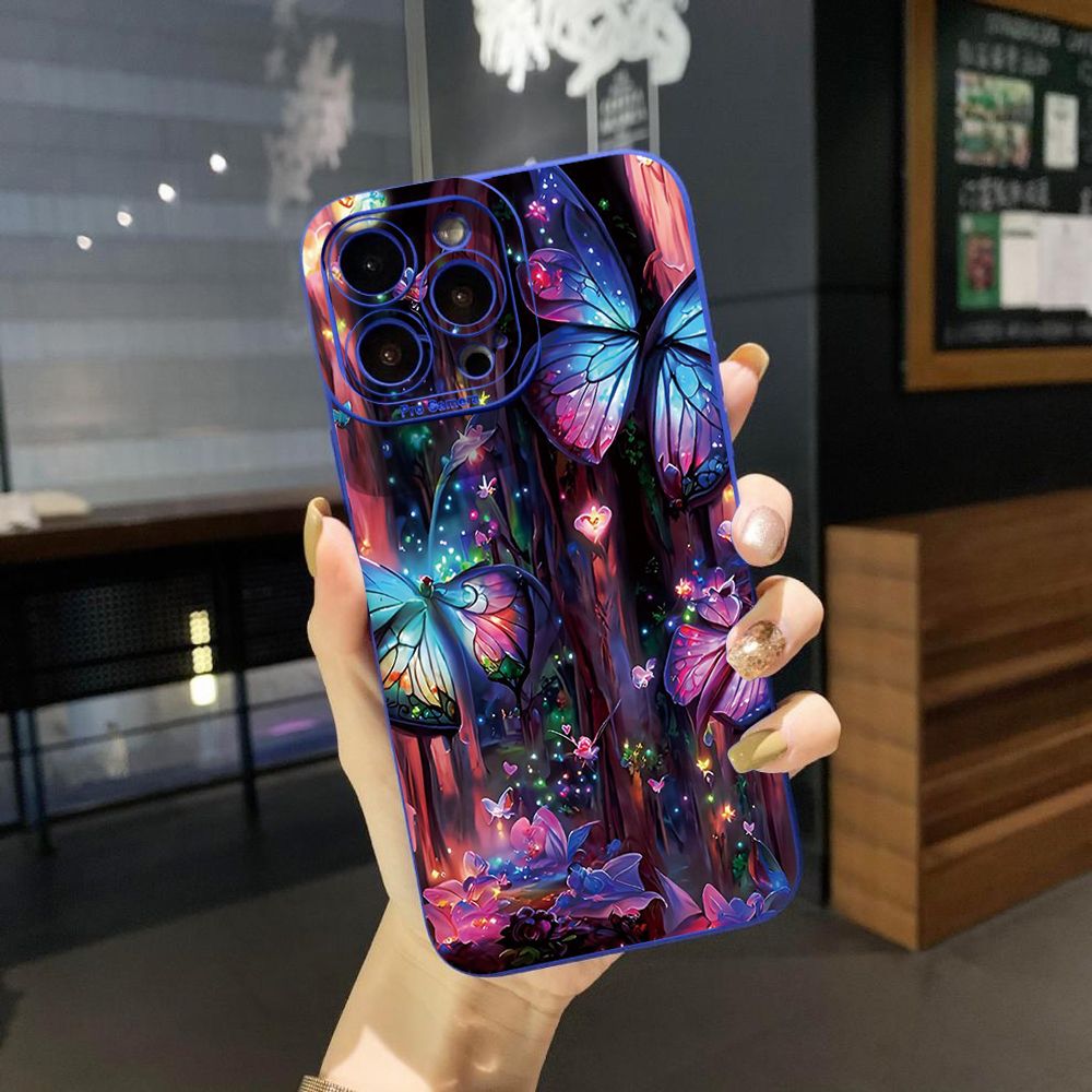 For iPhone 16 Pro Max 14 Plus 13 Pro Max 12 11 XR 8 7 SE 2022 XS Max Luxury Butterfly Full Protective Case Anti Drop Cover