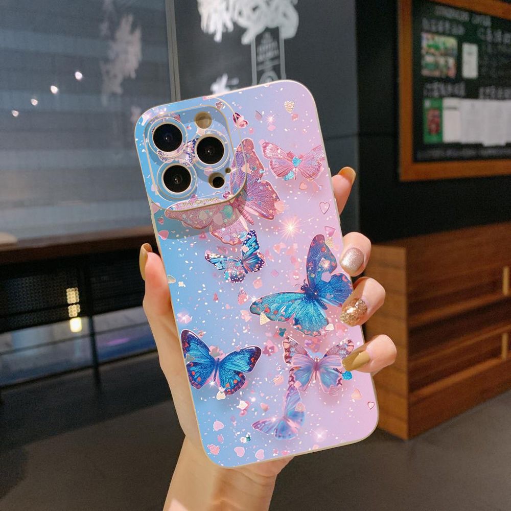 For iPhone 16 Pro Max 14 Plus 13 Pro Max 12 11 XR 8 7 SE 2022 XS Max Luxury Butterfly Full Protective Case Anti Drop Cover