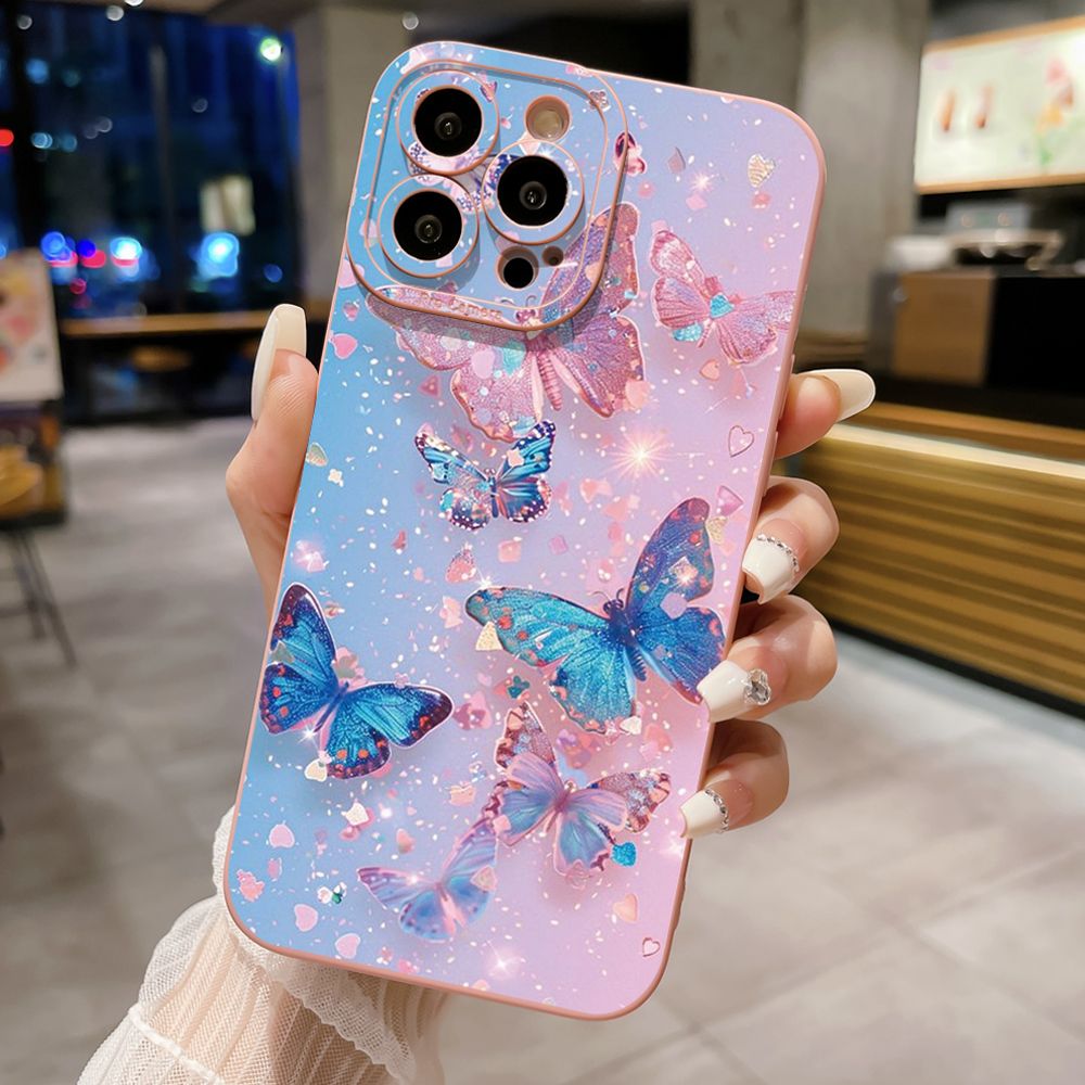 For iPhone 16 Pro Max 14 Plus 13 Pro Max 12 11 XR 8 7 SE 2022 XS Max Luxury Butterfly Full Protective Case Anti Drop Cover