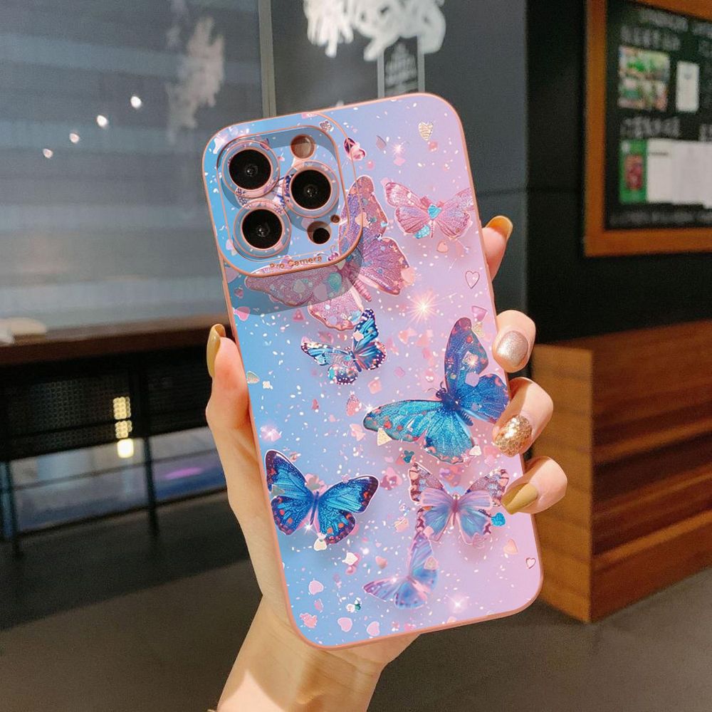 For iPhone 16 Pro Max 14 Plus 13 Pro Max 12 11 XR 8 7 SE 2022 XS Max Luxury Butterfly Full Protective Case Anti Drop Cover