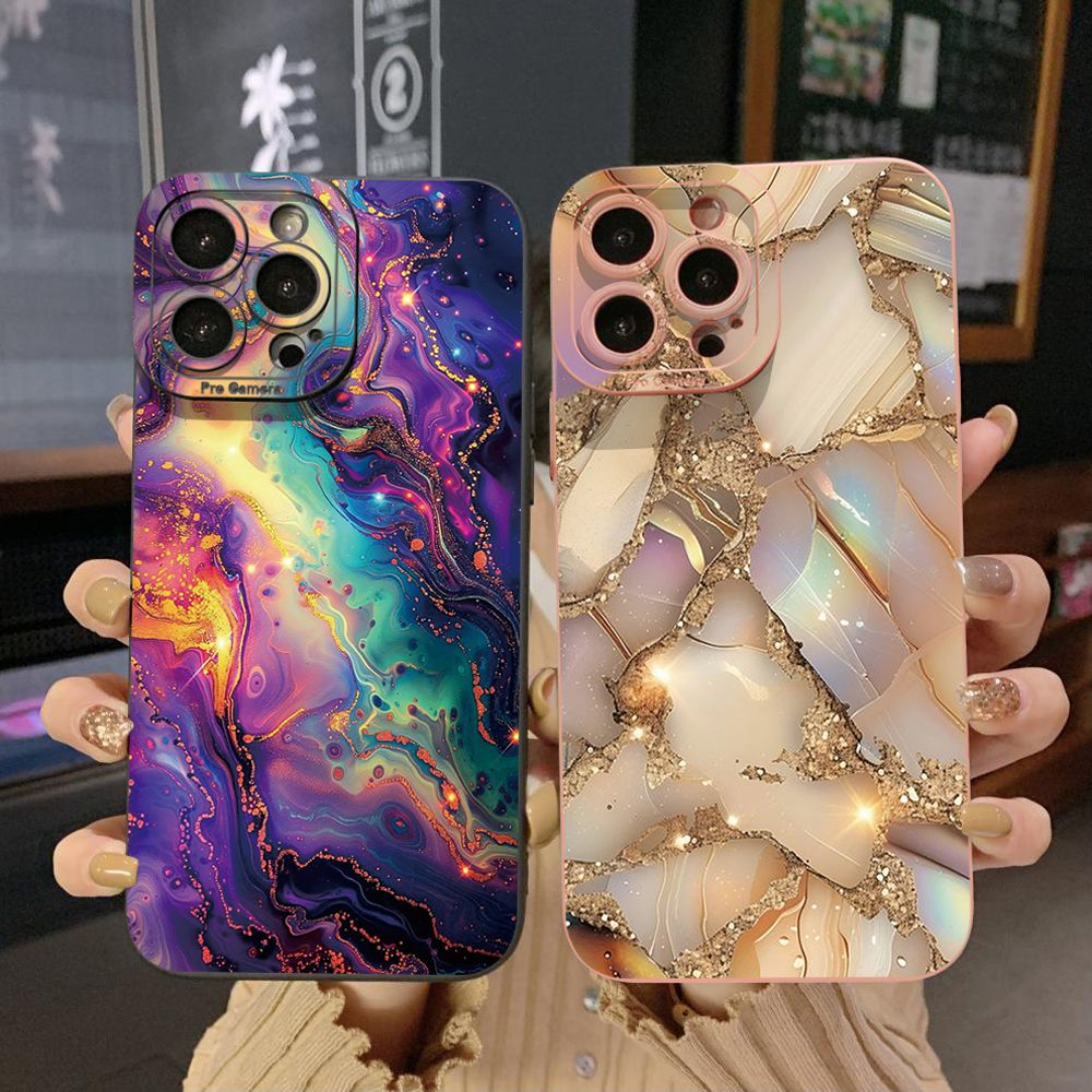 For iPhone 16 Pro Max 14 Plus 13 Pro Max 12 11 XR 8 7 SE 2022 XS Max Luxury Marble Full Protective Case Anti Drop Cover