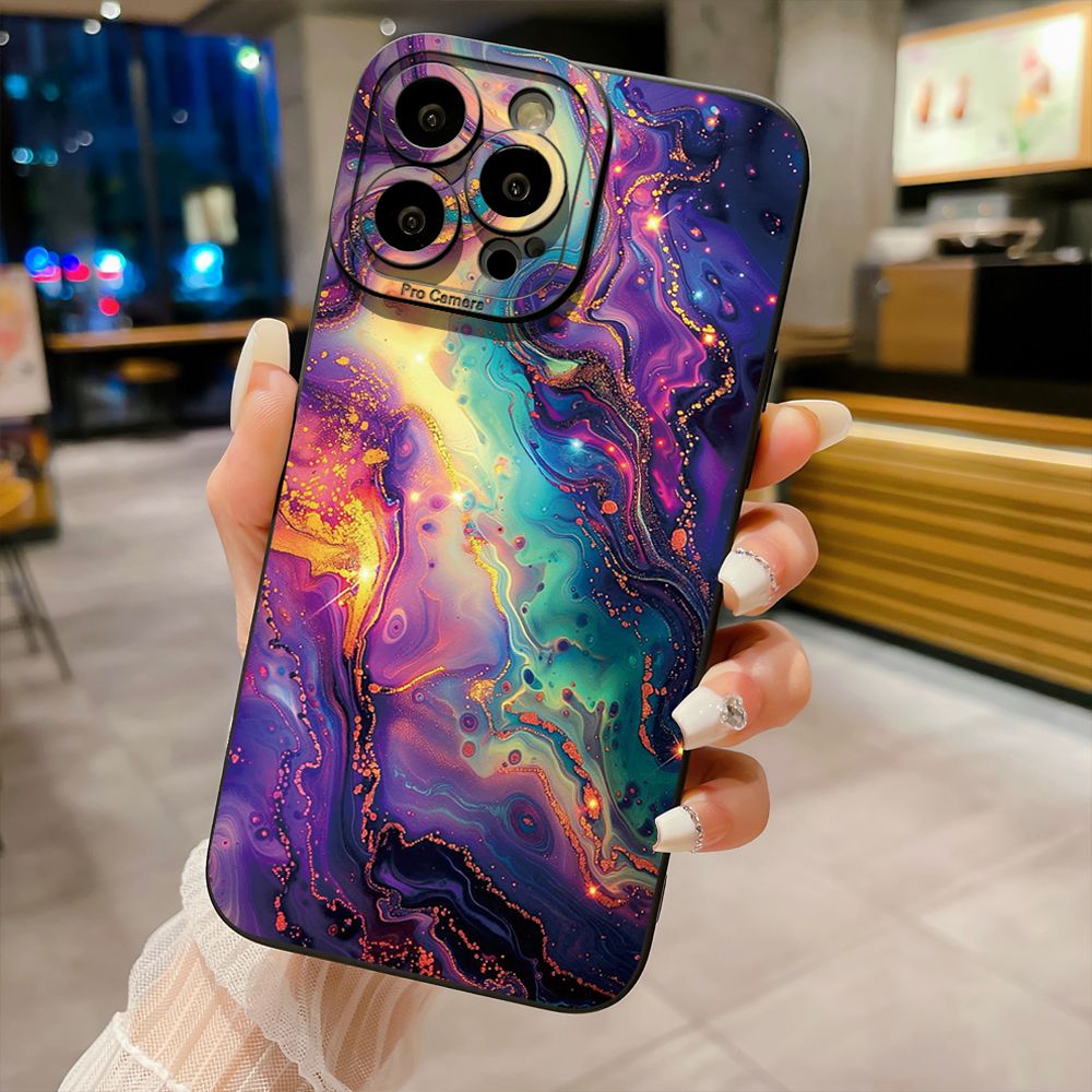 For iPhone 16 Pro Max 14 Plus 13 Pro Max 12 11 XR 8 7 SE 2022 XS Max Luxury Marble Full Protective Case Anti Drop Cover